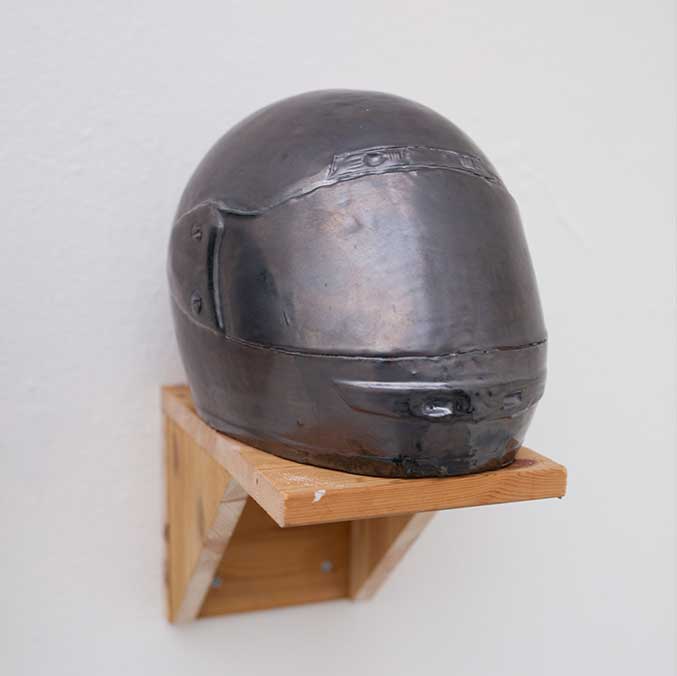 Skid Lid silver, 2016, Fraser Stewart, Ceramic Helmet